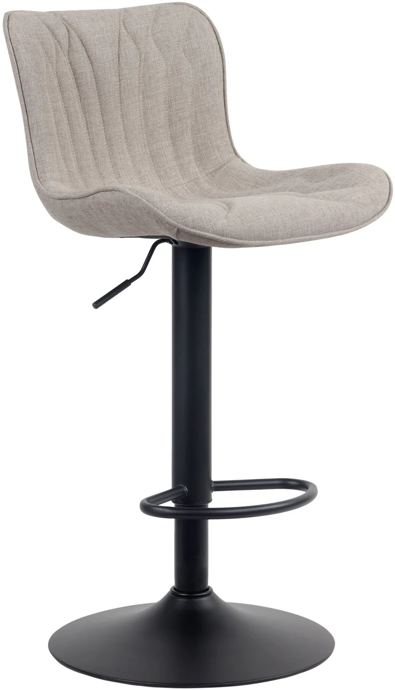 Tabouret de bar chaise haute x1 avec coutures décoratives en tissu taupe pieds en métal noir 10_0005173