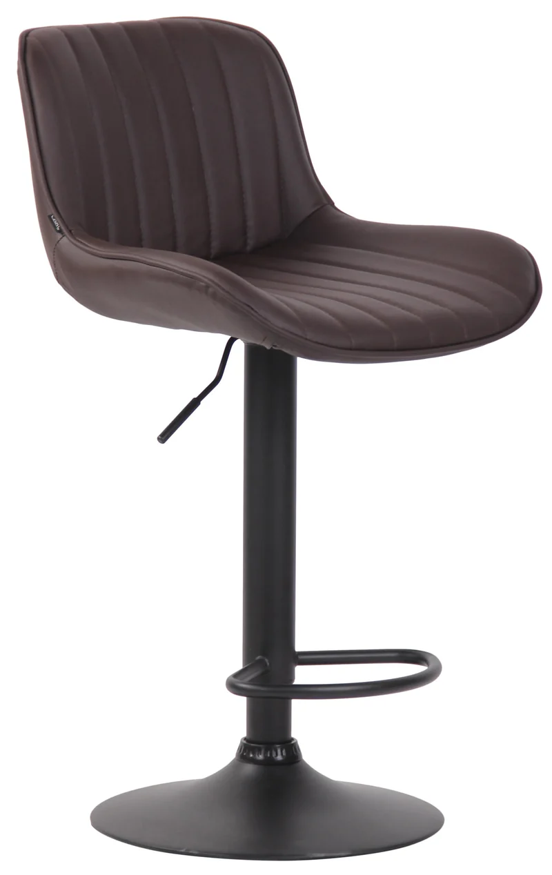 Tabouret de bar chaise haute x1 en PVC marron coutures verticales support en métal noir 10_0005098