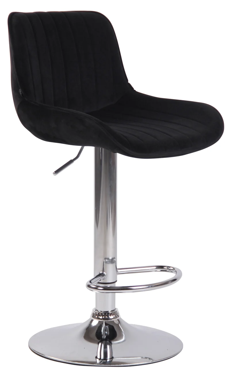 Tabouret de bar chaise haute x1 en velours noir coutures verticales support en métal chromé 10_0005108