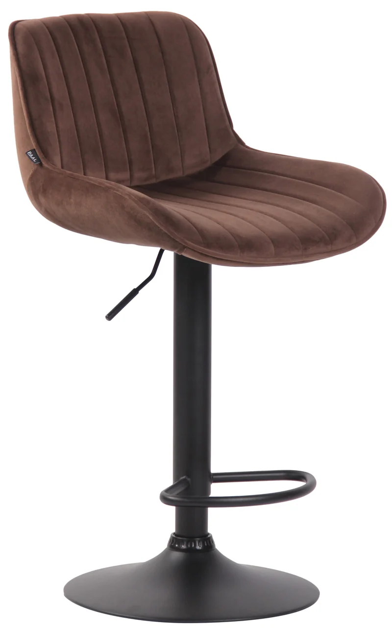 Tabouret de bar chaise haute x1 en velours marron coutures verticales support en métal noir 10_0005110