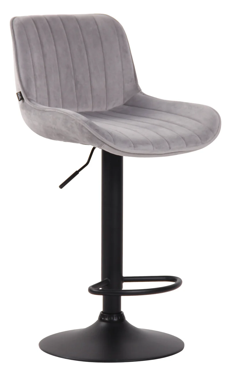 Tabouret de bar chaise haute x1 en velours gris coutures verticales support en métal noir 10_0005113