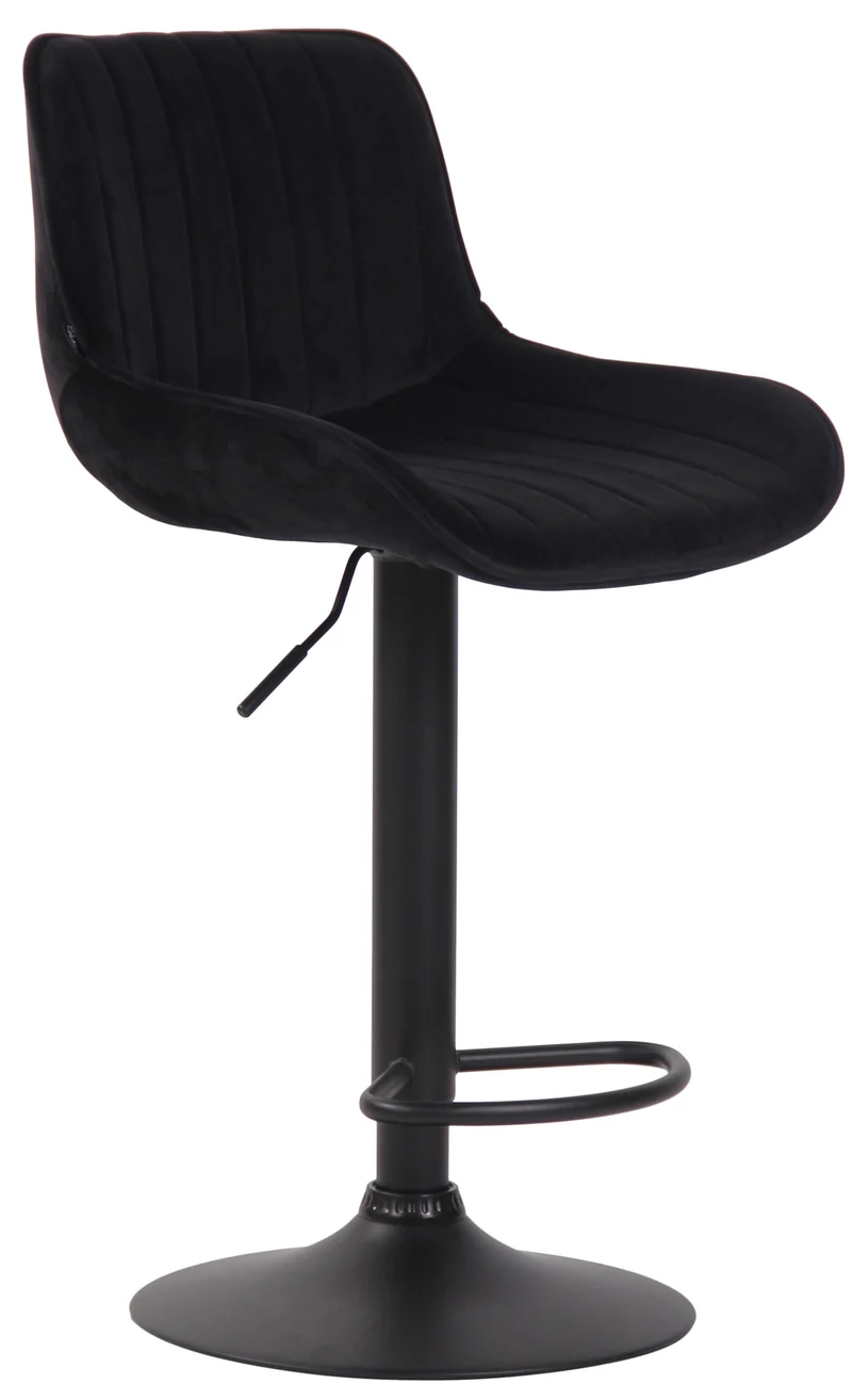 Tabouret de bar chaise haute x1 en velours noir coutures verticales support en métal noir 10_0005114