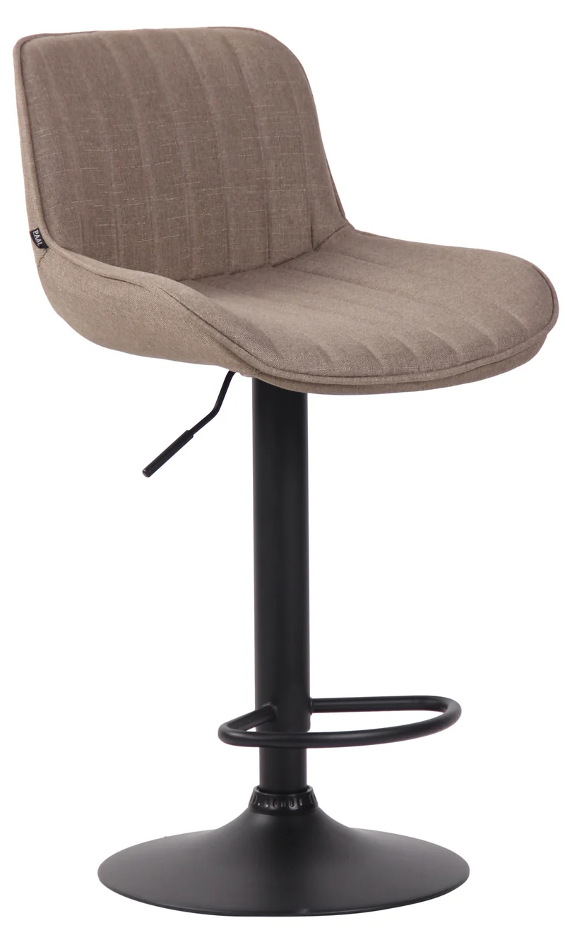 Tabouret de bar chaise haute x1 en tissu taupe coutures verticales support en métal noir 10_0005119