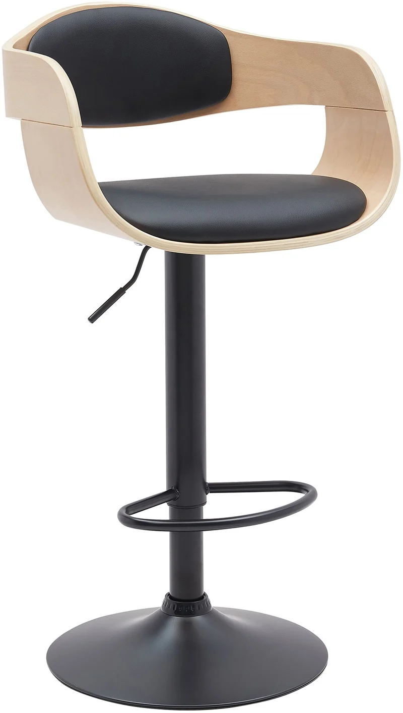 Tabouret de bar x1 design scandinave en PVC noir et structure en bois clair pieds métal noir 10_0005035