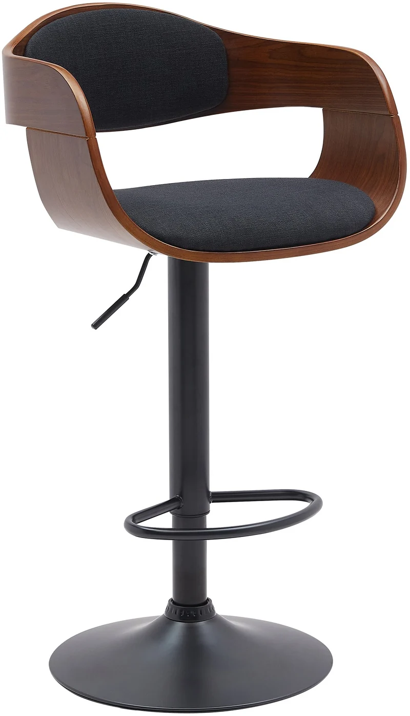 Tabouret de bar x1 design scandinave en tissu noir et structure en bois noyer pieds métal noir 10_0005038