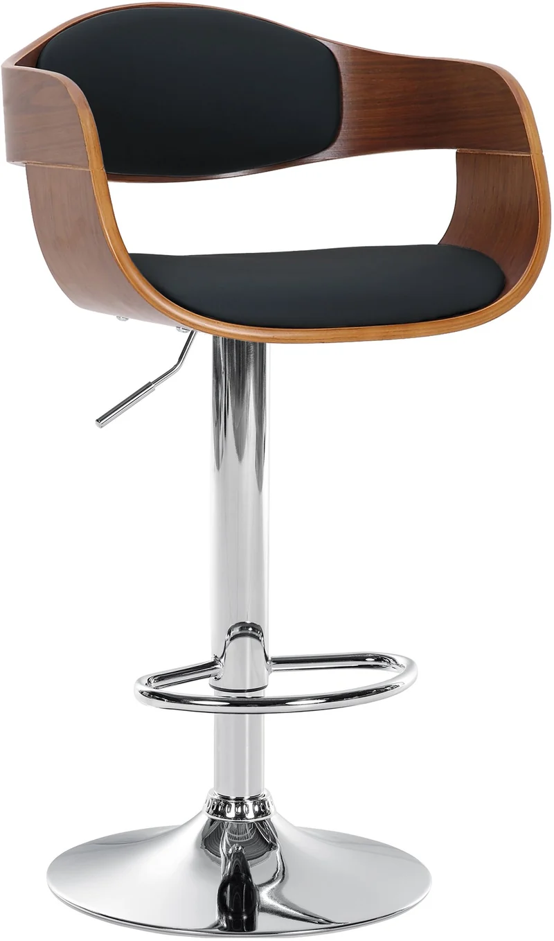 Tabouret de bar x1 design scandinave en PVC noir et structure en bois noyer pieds métal chromé 10_0005042