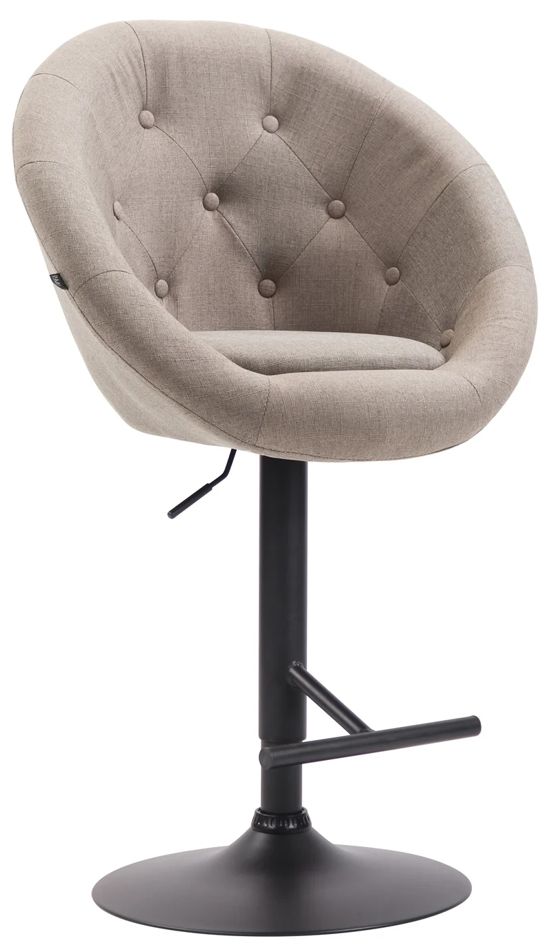 Tabouret de bar design moderne forme œuf capitonné avec repose-pieds en métal noir tissu taupe TDB10331