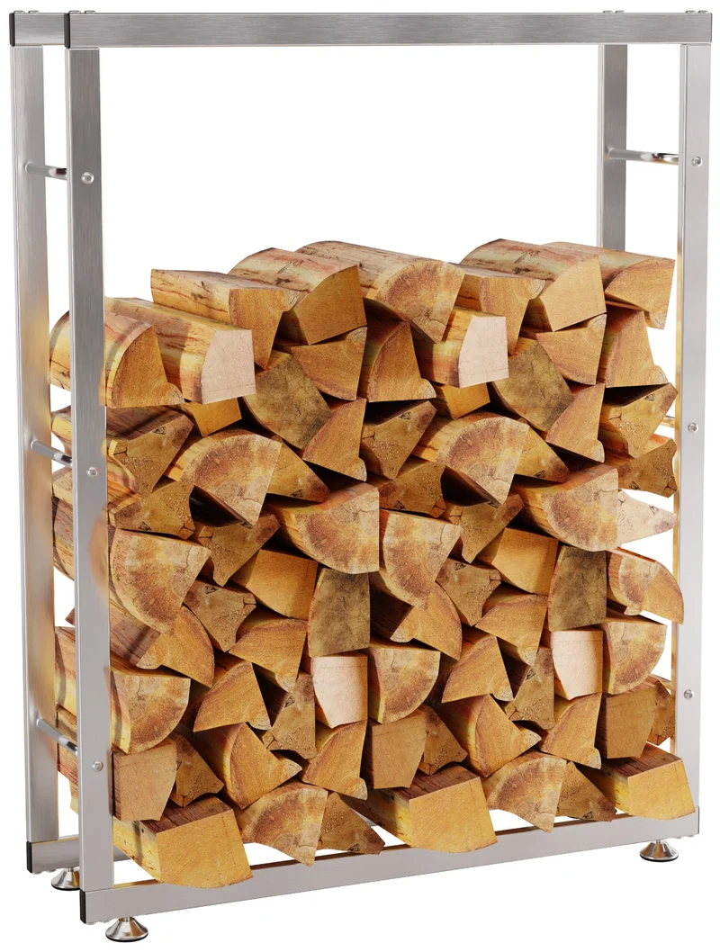 Range-bûches étagère support bois de cheminée 125x80x25 cm en acier inoxydable 10_0003559