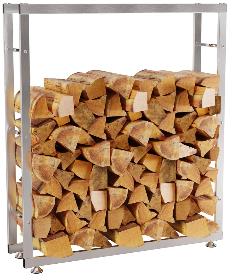 Range-bûches étagère support bois de cheminée 125x100x25 cm en acier inoxydable 10_0003547