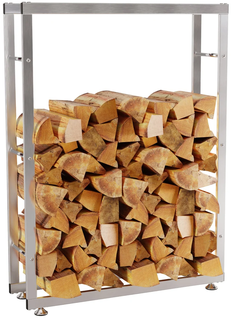 Range-bûches étagère support bois de cheminée 150x80x25 cm en acier inoxydable 10_0003561