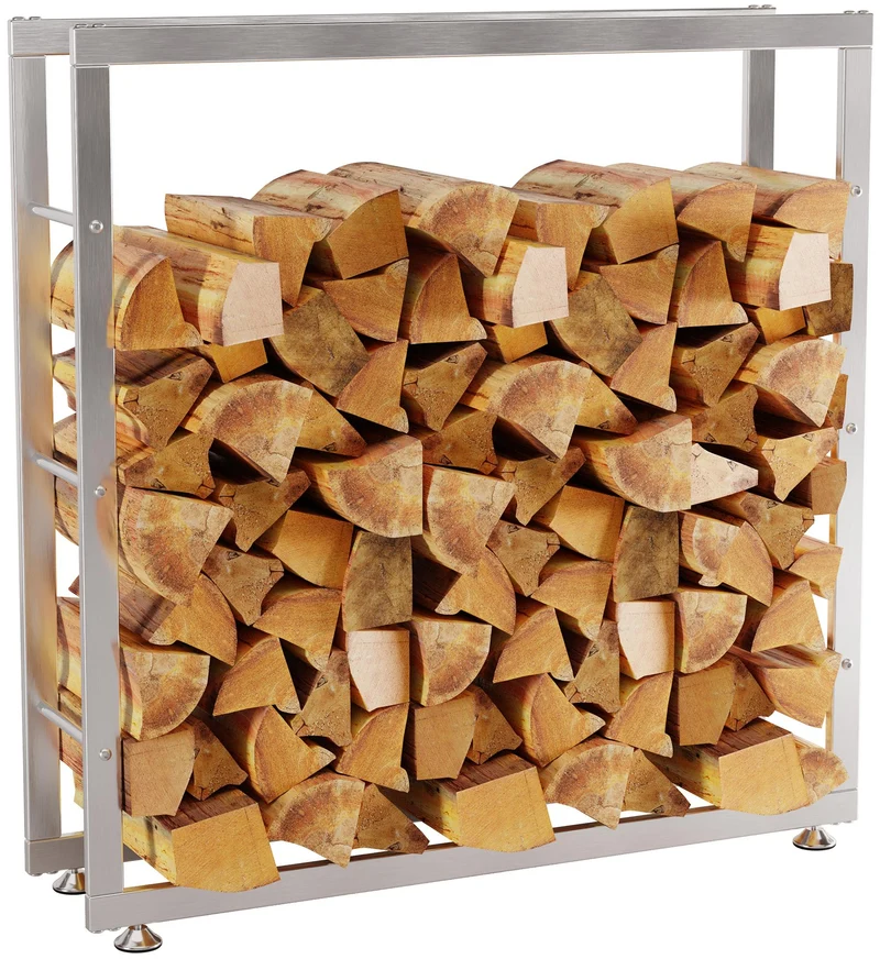 Range-bûches étagère support bois de cheminée 100x100x25 cm en acier inoxydable 10_0003546