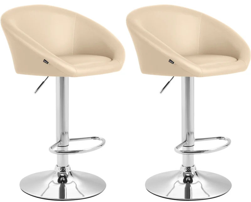 Lot de 2 tabourets de bar chaises hautes design moderne en PVC crème et métal chromé 10_0004348