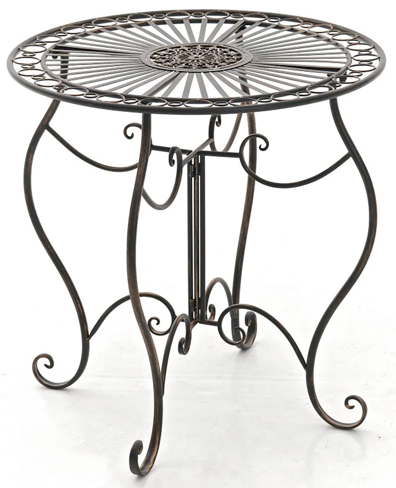 Table de jardin ronde style rustique en fer forgé bronze 10_0003042