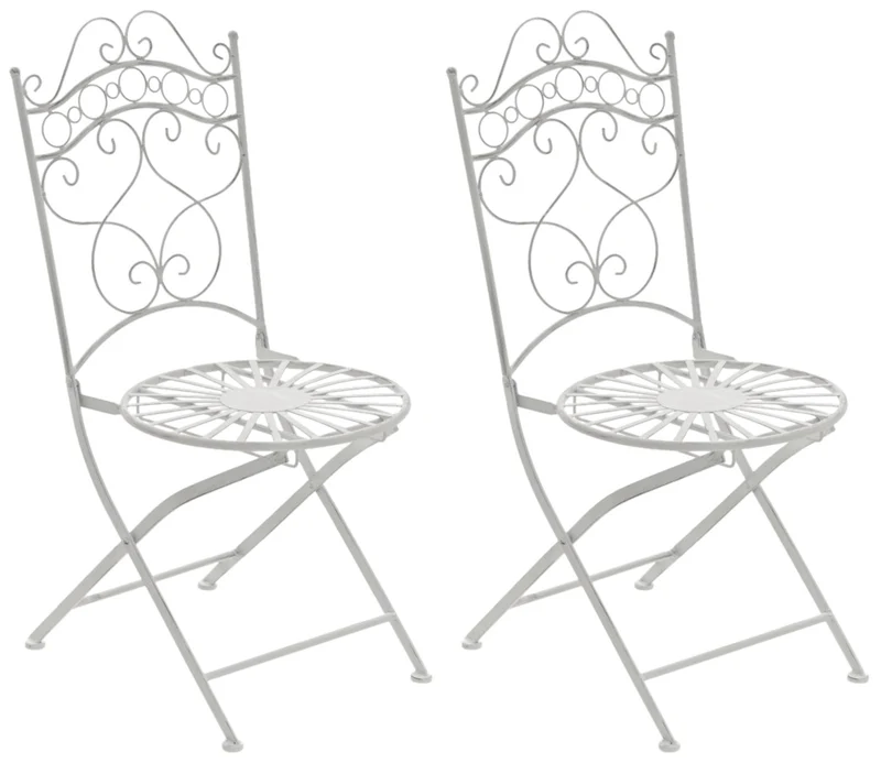 Lot de 2 chaises de jardin terrasse balcon design rustique en fer forgé blanc vieilli 10_0002862