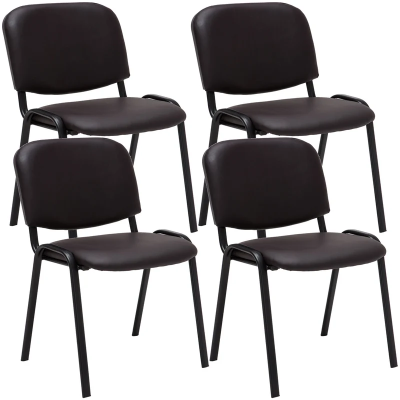 Lot de 4 chaises visiteur empilable zone d'attente en PVC marron piètement à 4 pieds en métal noir 10_0003183