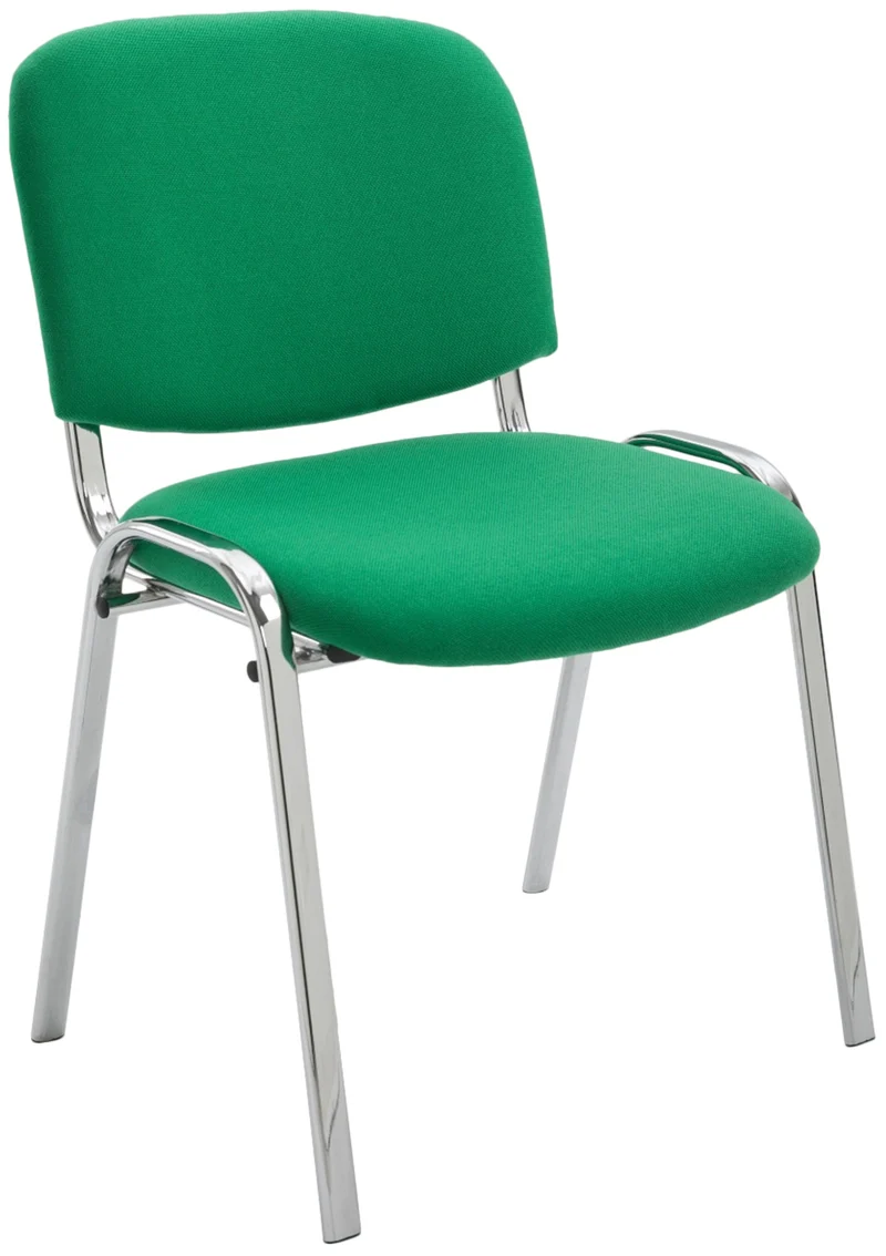 Chaise visiteur empilable zone d'attente en tissu vert piètement à 4 pieds en métal chromé 10_0003371