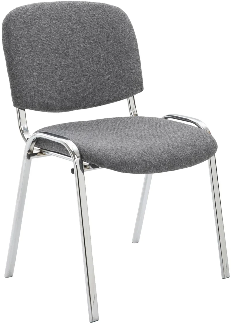 Chaise visiteur empilable zone d'attente en tissu gris piètement à 4 pieds en métal chromé 10_0003370