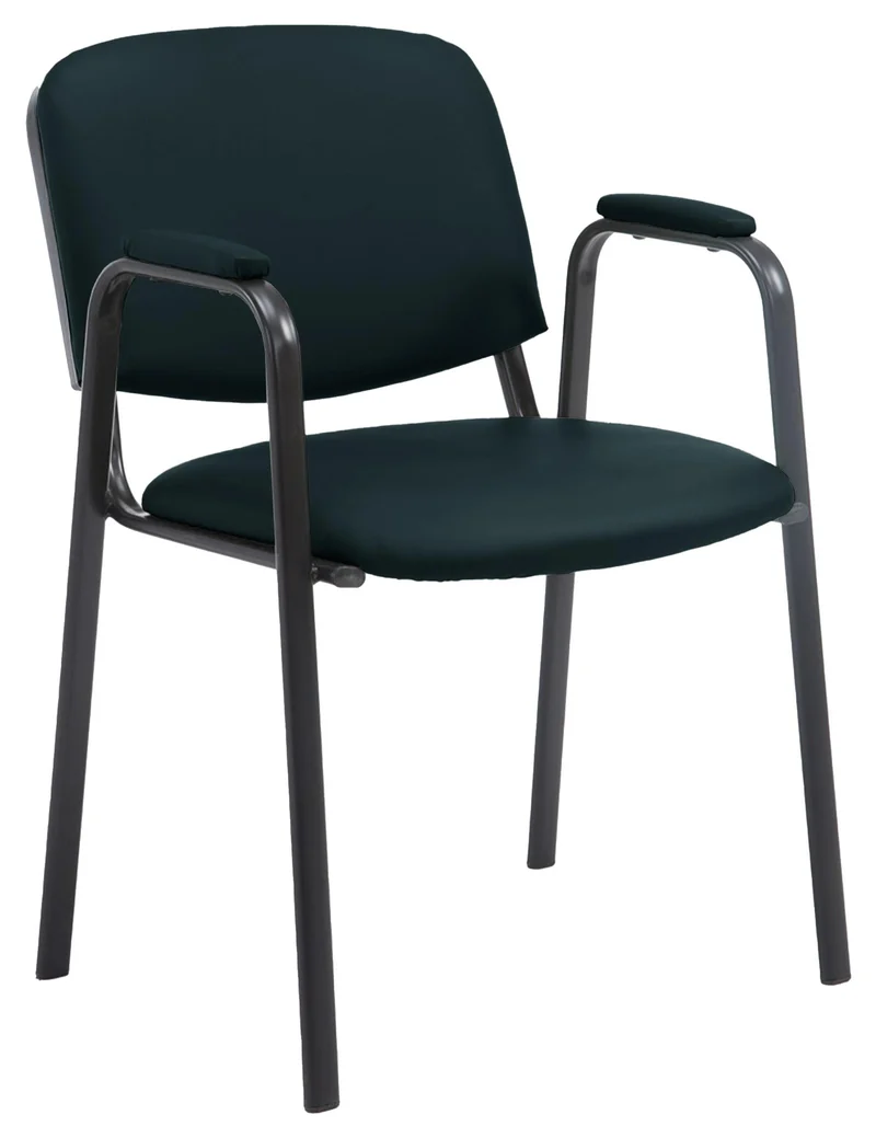 Chaise visiteur avec accoudoirs intégrés zone d'attente en PVC noir piètement à 4 pieds en métal noir 10_0003375