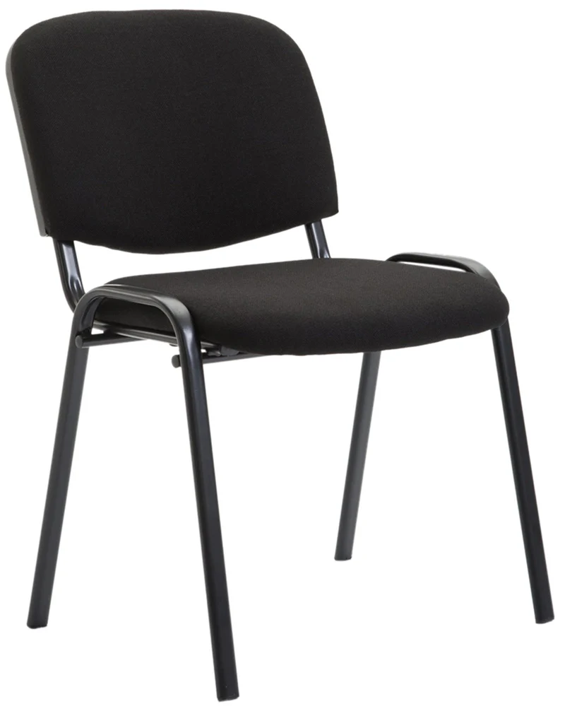 Chaise visiteur empilable zone d'attente en tissu noir piètement à 4 pieds en métal noir 10_0003401