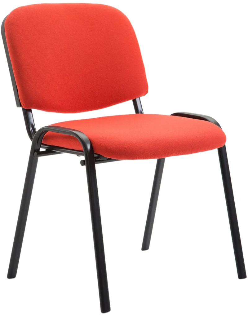 Chaise visiteur empilable zone d'attente en tissu rouge piètement à 4 pieds en métal noir 10_0003400