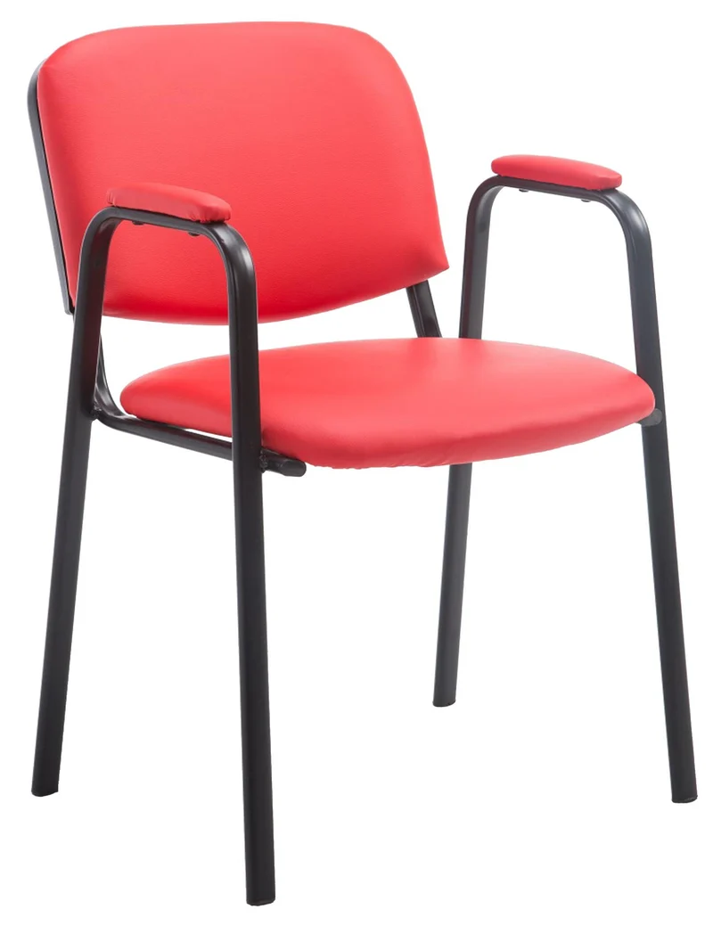 Chaise visiteur avec accoudoirs intégrés zone d'attente en PVC rouge piètement à 4 pieds en métal noir 10_0003378