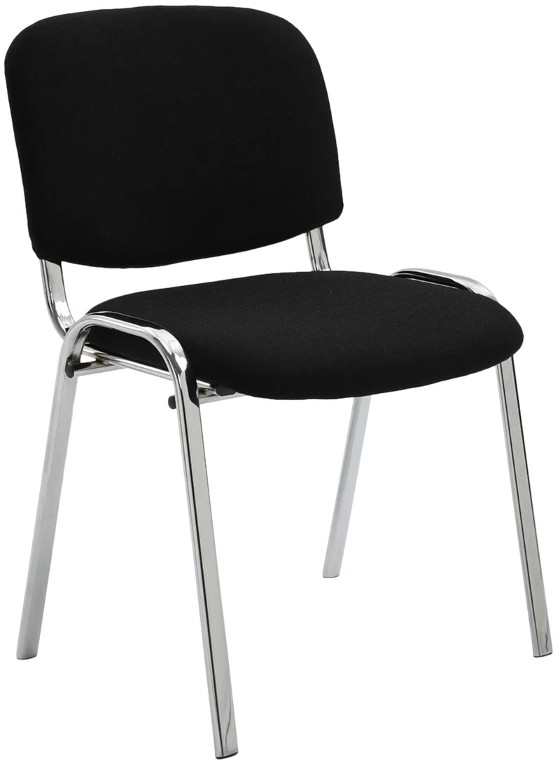 Chaise visiteur empilable zone d'attente en tissu noir piètement à 4 pieds en métal chromé 10_0003374