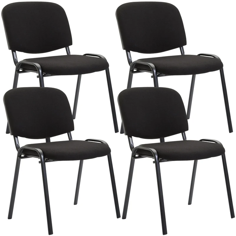 Lot de 4 chaises visiteur empilable zone d'attente en tissu noir piètement à 4 pieds en métal noir 10_0003196