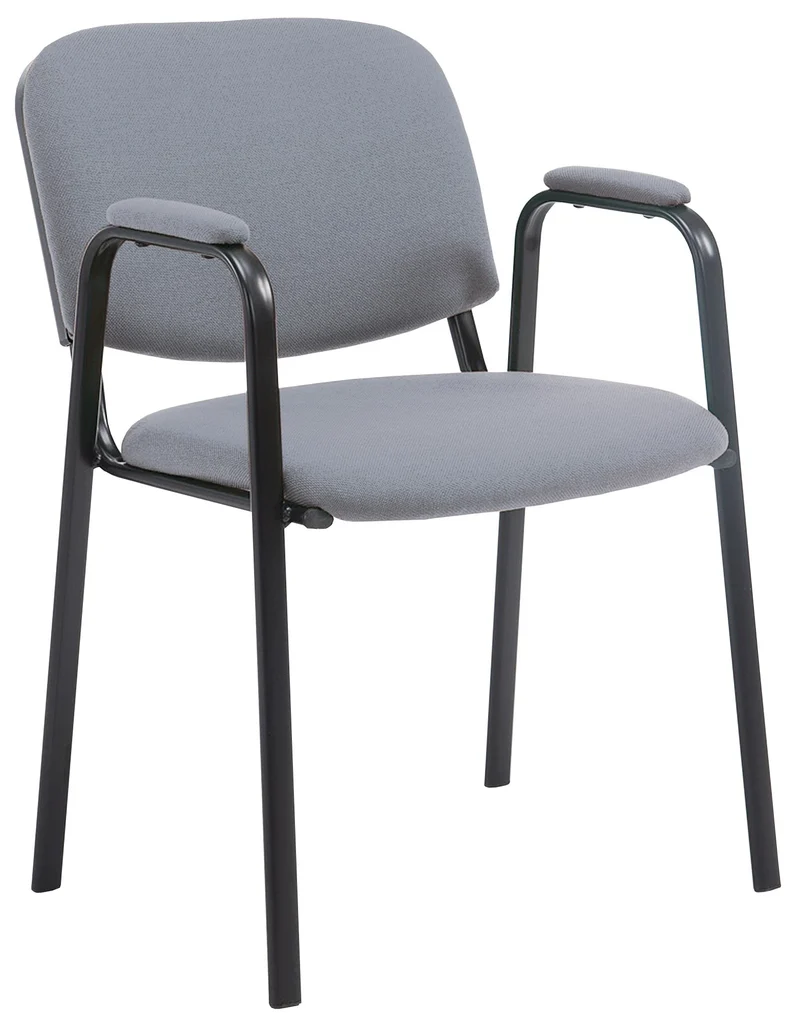 Chaise visiteur avec accoudoirs intégrés zone d'attente en tissu gris piètement à 4 pieds en métal noir 10_0003382