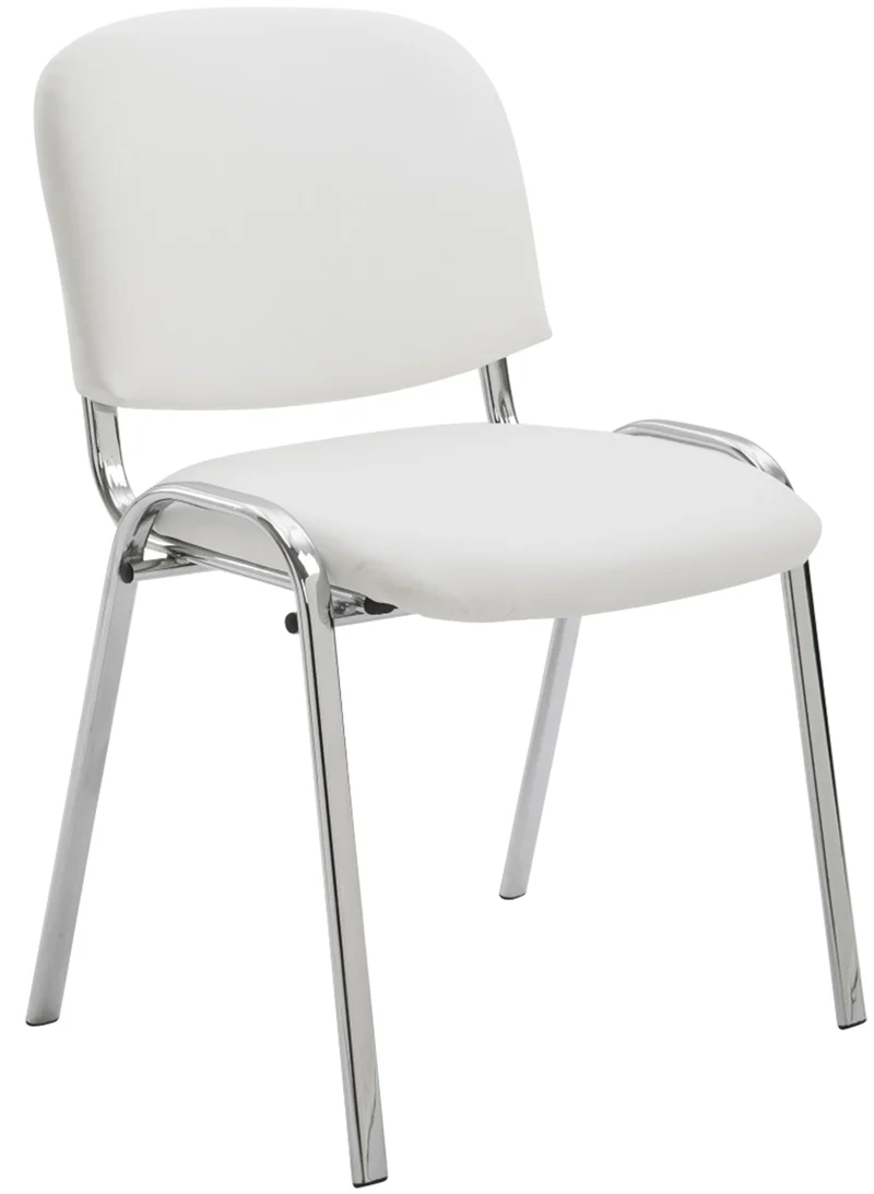 Chaise visiteur empilable zone d'attente en PVC blanc piètement à 4 pieds en métal chromé 10_0003366