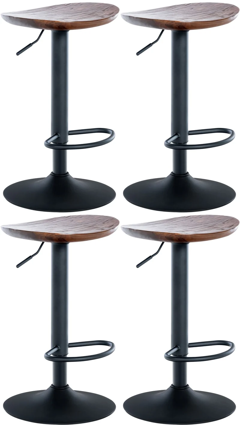 Lot de 4 tabourets de bar pivotant avec repose-pieds assise en bois noyer pieds en métal noir 10_0004519