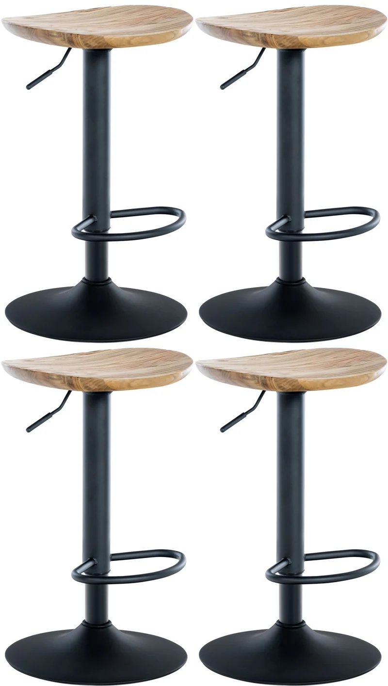 Lot de 4 tabourets de bar pivotant avec repose-pieds assise en bois pieds en métal noir 10_0004518