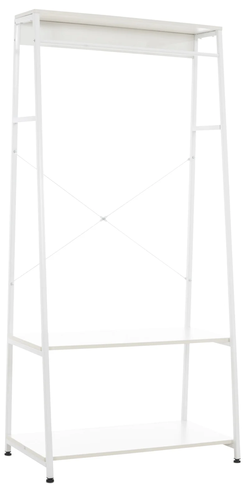 Meuble de rangement entrée porte-vêtements étagère penderie en bois blanc et métal blanc 10_0003598