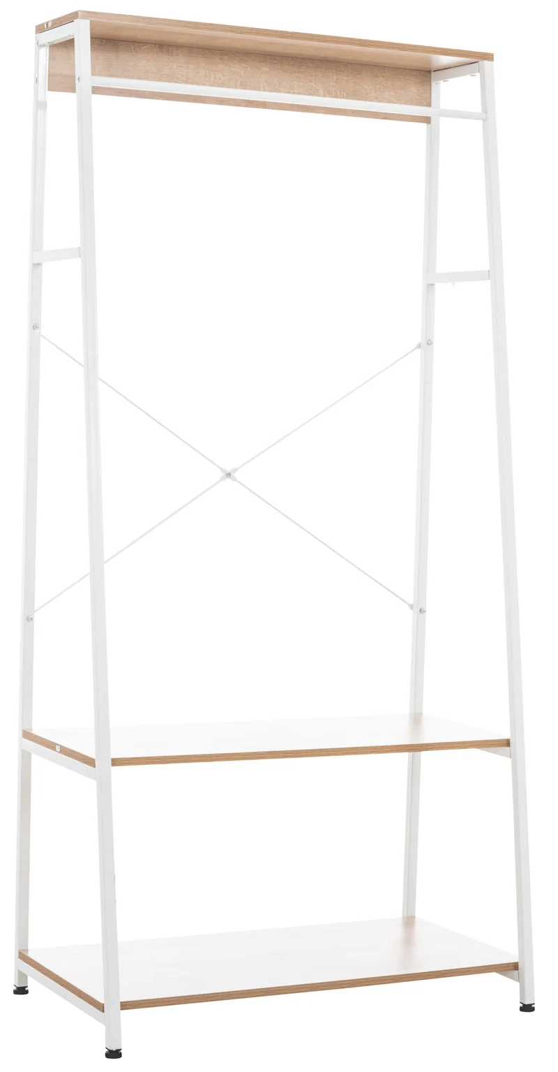 Meuble de rangement entrée porte-vêtements étagère penderie en bois et métal blanc 10_0003597