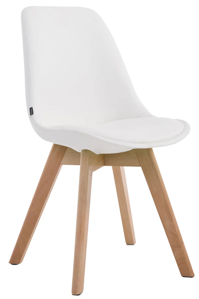Chaise de salle à manger x1 style scandinave en PVC blanc support 4 pieds en bois couleur clair 10_0003746