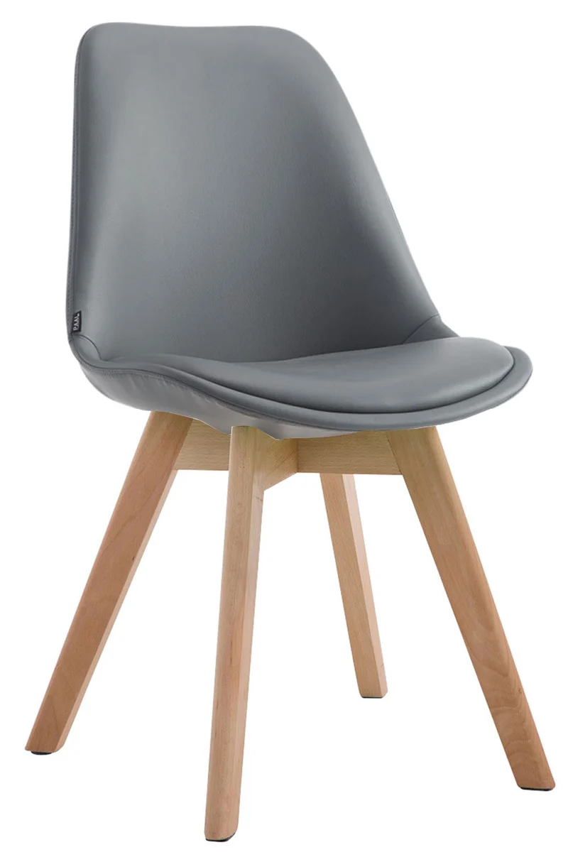 Chaise de salle à manger x1 style scandinave en PVC gris support 4 pieds en bois clair 10_0003744