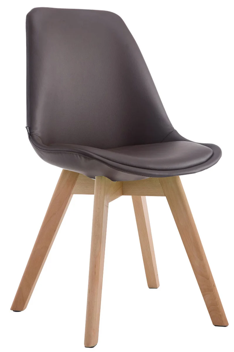 Chaise de salle à manger x1 style scandinave en PVC marron support 4 pieds en bois couleur clair 10_0003742
