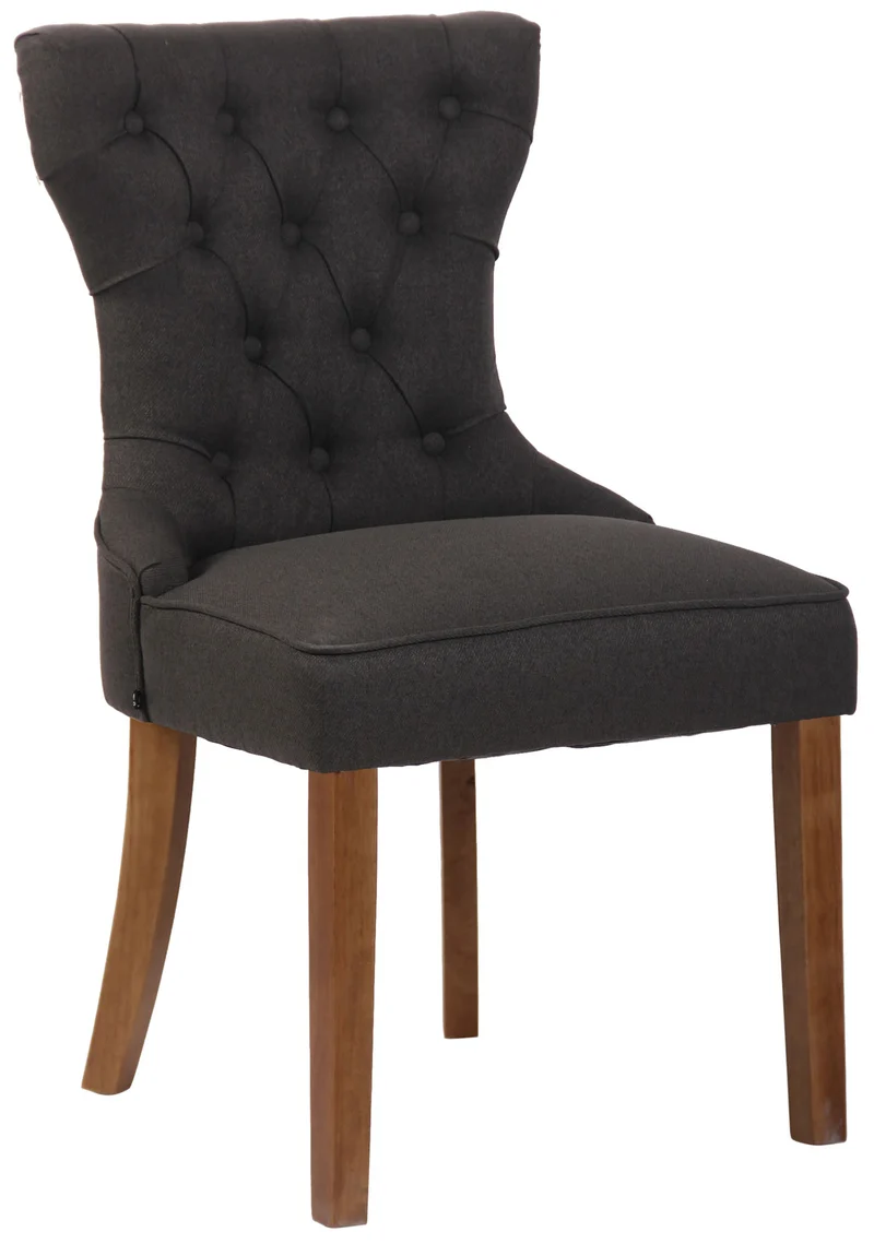 Chaise de salle à manger x 1 style Chesterfield dossier capitonné en velours gris foncé et pieds en bois clair 10_0003741