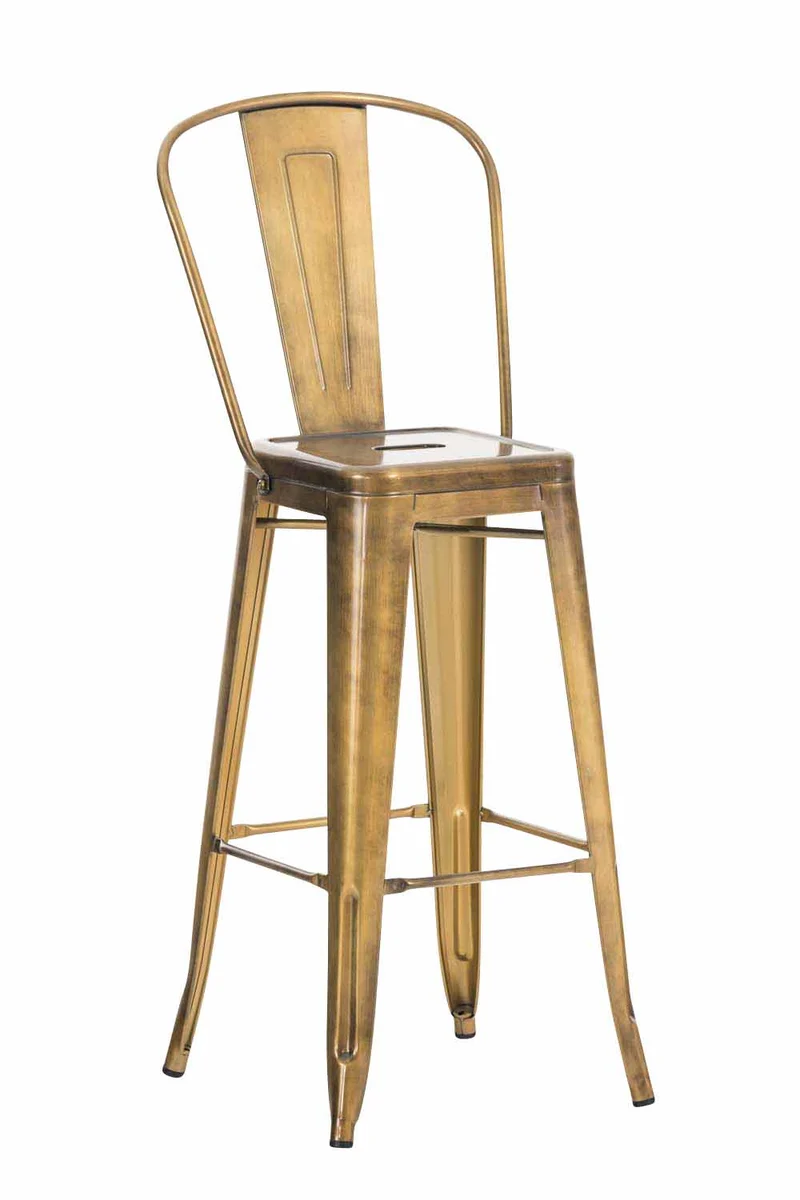 Tabouret de bar x1 avec repose-pied et dossier design industriel en métal couleur doré empilable 10_0004527