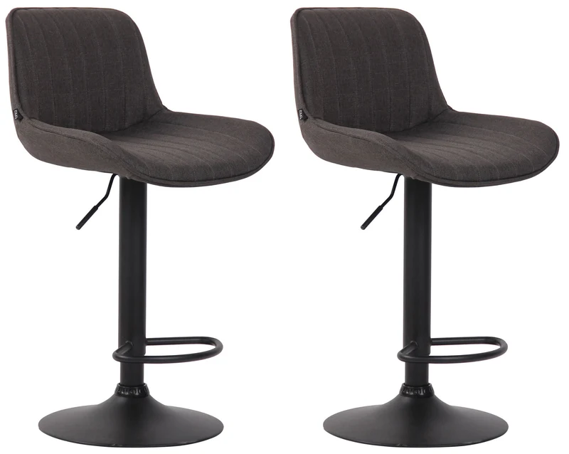 Lot de 2 tabourets de bar chaises hautes en tissu gris foncé coutures verticales support en métal noir 10_0004288