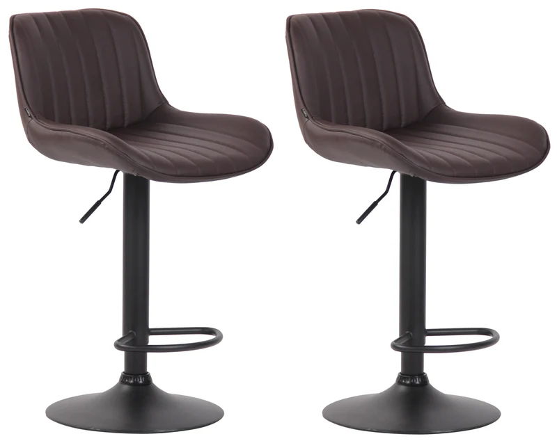 Lot de 2 tabourets de bar chaises hautes en PVC marron coutures verticales support en métal noir 10_0004278