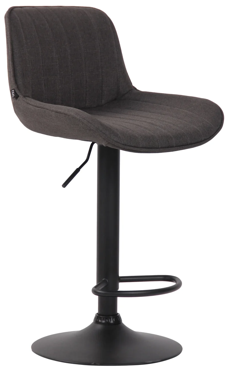 Tabouret de bar chaise haute x1 en tissu gris foncé coutures verticales support en métal noir 10_0000564