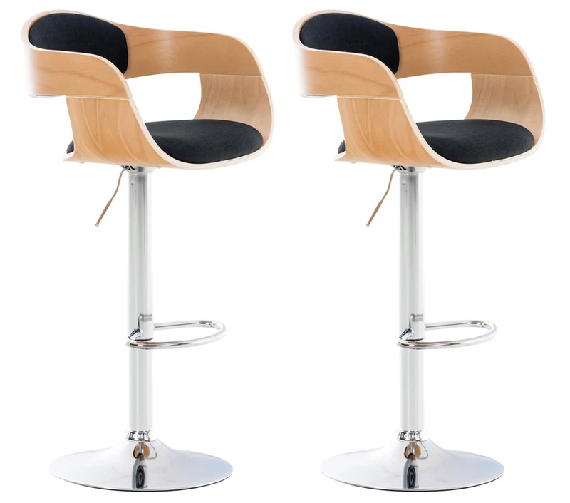 Lot de 2 tabourets de bar design scandinave en tissu noir et structure en bois clair 10_0004253