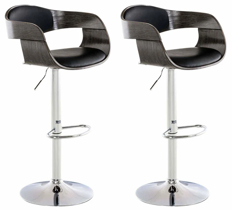 Lot de 2 tabourets de bar design scandinave en PVC noir et structure en bois gris 10_0004245