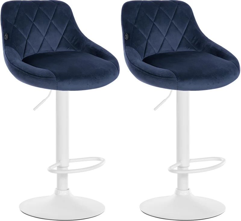 Lot de 2 tabourets de bar siège pivotant sur 360° en tissu bleu et métal blanc 10_0004270