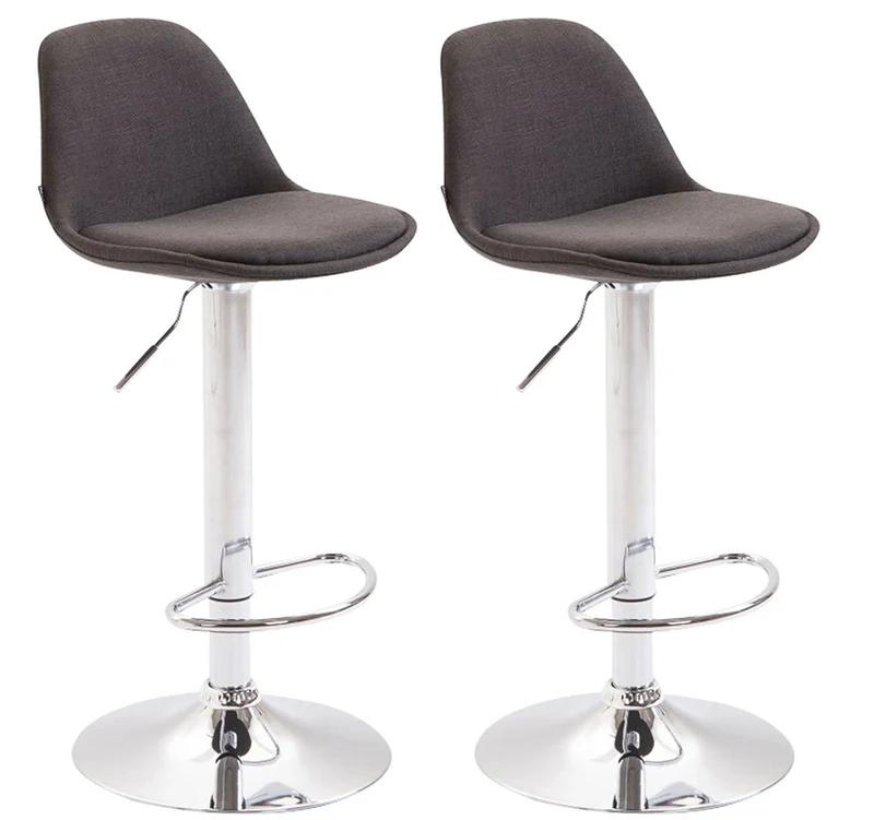Lot de 2 tabourets de bar moderne et confortable assise en tissu gris foncé et pieds en métal chromé 10_0004243