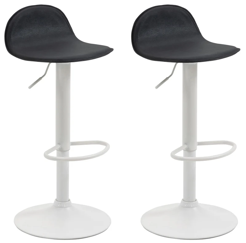 Lot de 2 tabourets de bar avec repose-pieds en PVC noir pied trompète en métal blanc 10_0004262