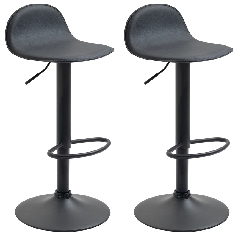 Lot de 2 tabourets de bar avec repose-pieds en PVC noir pied trompète en métal noir 10_0004261