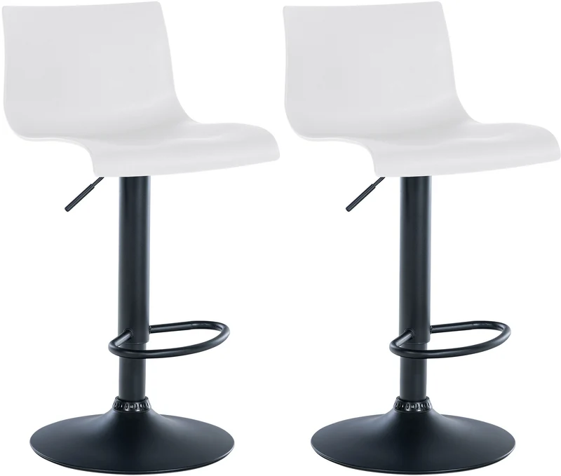 Lot de 2 tabourets de bar design simple avec repose-pieds en plastique blanc pieds en métal noir 10_0004048
