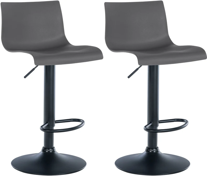 Lot de 2 tabourets de bar design simple avec repose-pieds en plastique gris pieds en métal noir 10_0004045