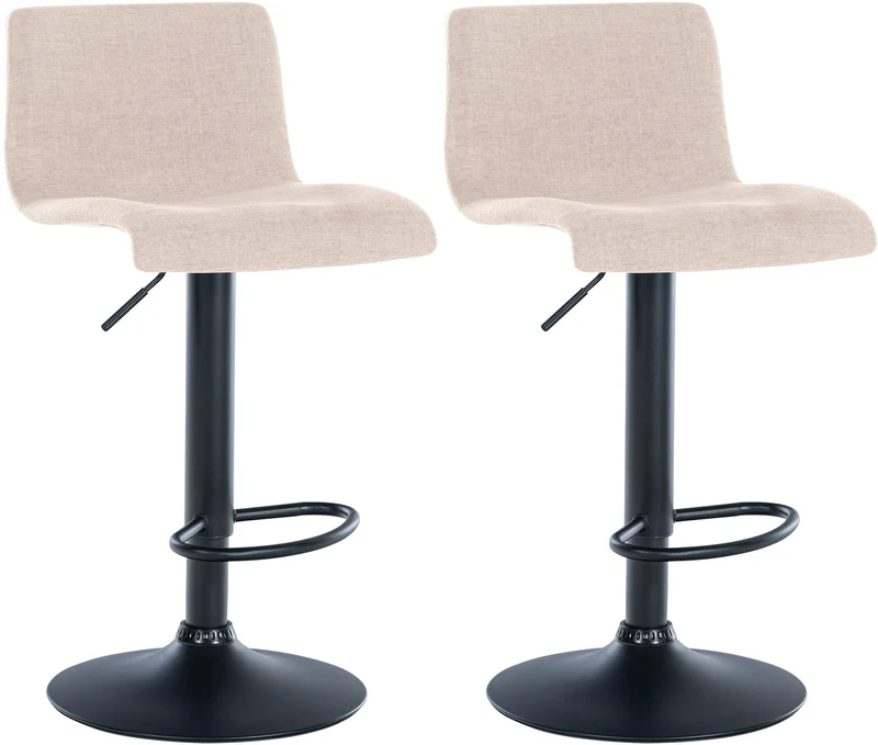 Lot de 2 tabourets de bar design simple avec repose-pieds en tissu crème pieds en métal noir 10_0004051